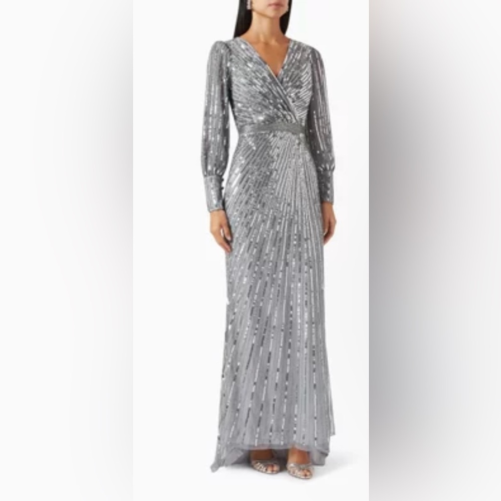 Long Sleeve Sequin Evening Gown